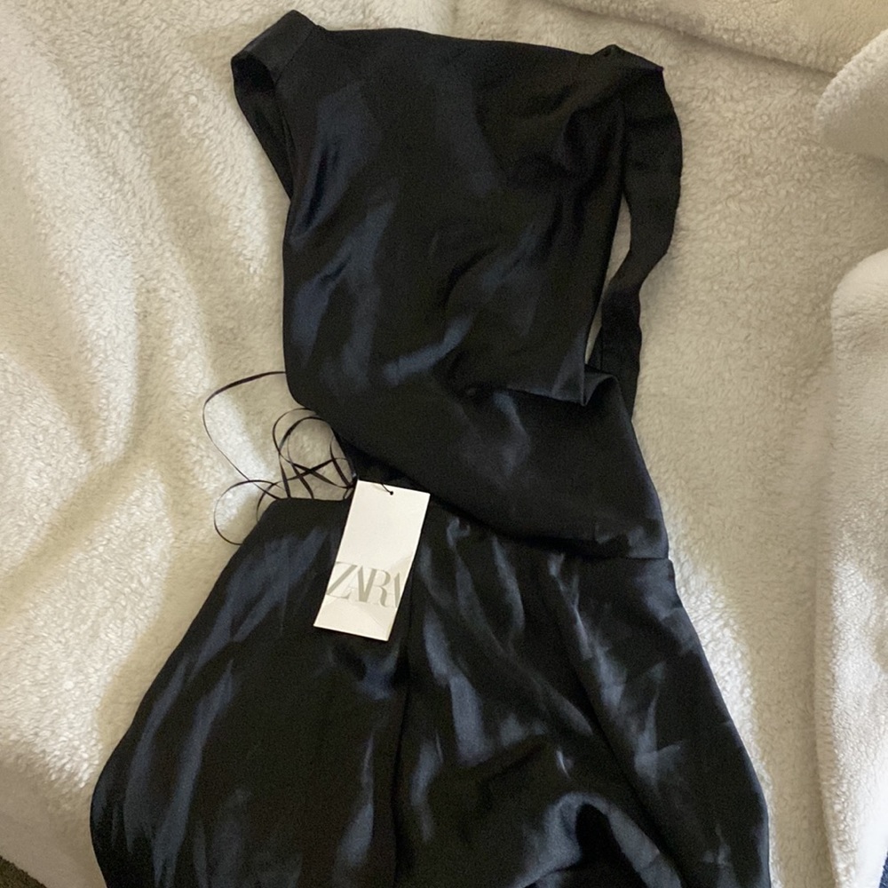 Zara Black Satin Halter Mini Dress - Picture 14 of 16